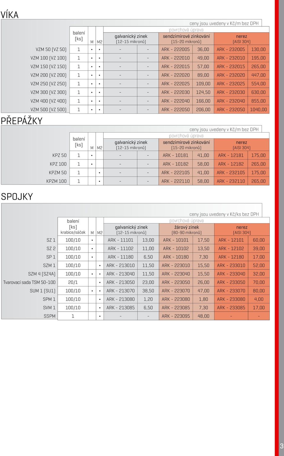 222030 124,50 ARK - 232030 630,00 VZM 400 (VZ 400) 1 - - ARK - 222040 166,00 ARK - 232040 855,00 VZM 500 (VZ 500) 1 - - ARK - 222050 206,00 ARK - 232050 1040,00 M ceny jsou uvedeny v Kč/m bez DPH KPZ