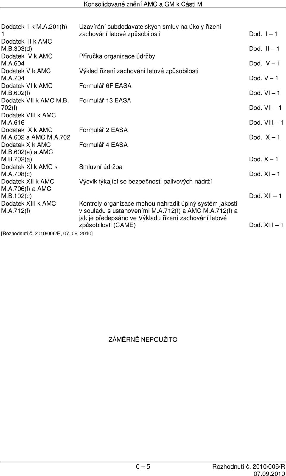 VI 1 Dodatek VII k AMC M.B. 702(f) Formulář 13 EASA Dod. VII 1 Dodatek VIII k AMC M.A.616 Dod. VIII 1 Dodatek IX k AMC M.A.602 a AMC M.A.702 Formulář 2 EASA Dod. IX 1 Dodatek X k AMC M.B.602(a) a AMC M.