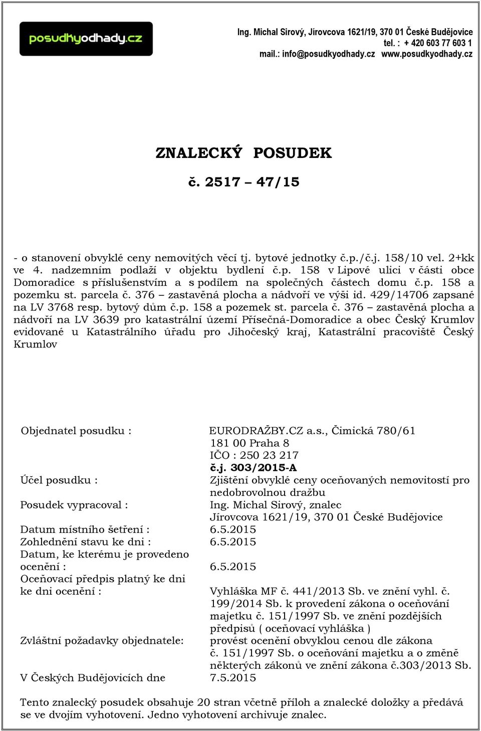 p. 158 a pozemku st. parcela č.
