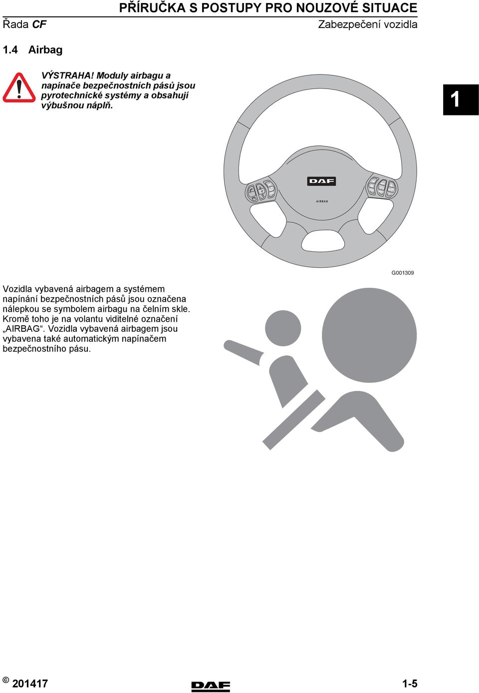 SET G00309 Vozidla vybavená airbagem a systémem napínání bezpečnostních pásů jsou označena nálepkou se symbolem
