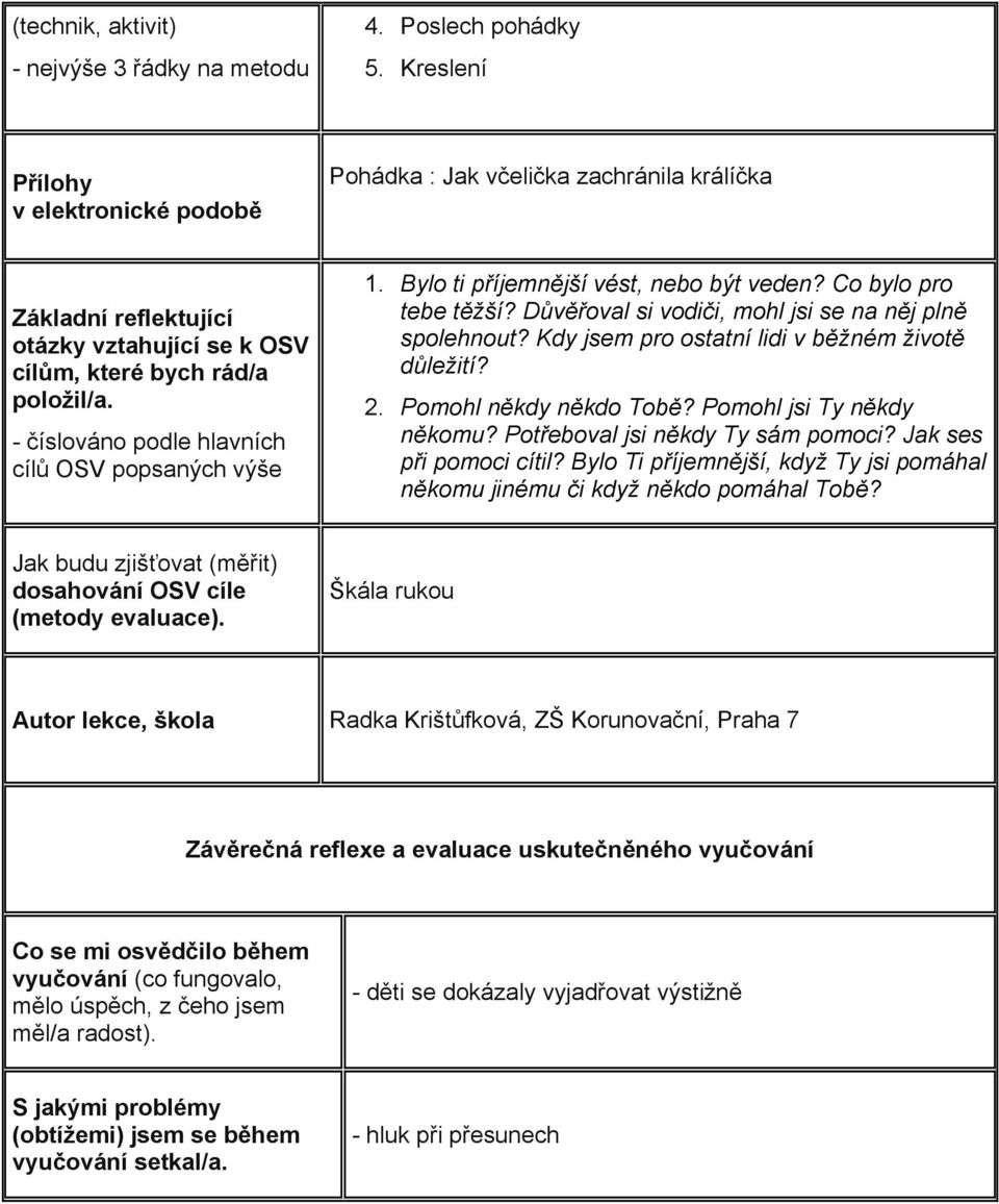 - číslováno podle hlavních cílů OSV popsaných výše 1. Bylo ti příjemnější vést, nebo být veden? Co bylo pro tebe těžší? Důvěřoval si vodiči, mohl jsi se na něj plně spolehnout?