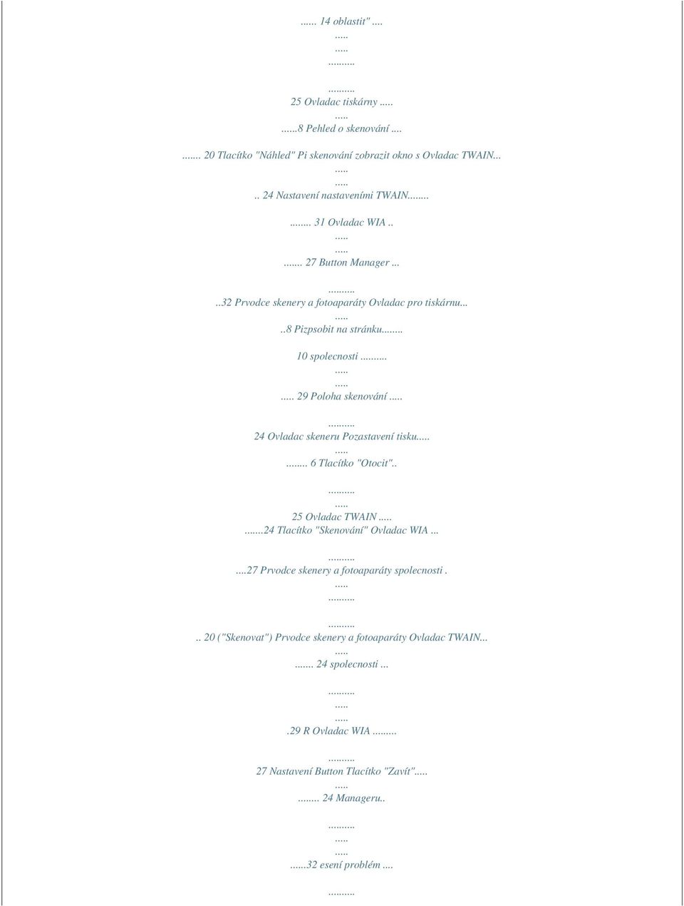 .. 10 spolecnosti 29 Poloha skenování 24 Ovladac skeneru Pozastavení tisku... 6 Tlacítko "Otocit".. 25 Ovladac TWAIN..24 Tlacítko "Skenování" Ovladac WIA.
