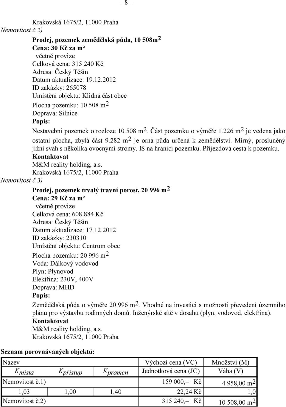 226 m 2 je vedena jako ostatní plocha, zbylá část 9.282 m 2 je orná půda určená k zemědělství. Mírný, prosluněný jižní svah s několika ovocnými stromy. IS na hranici pozemku.