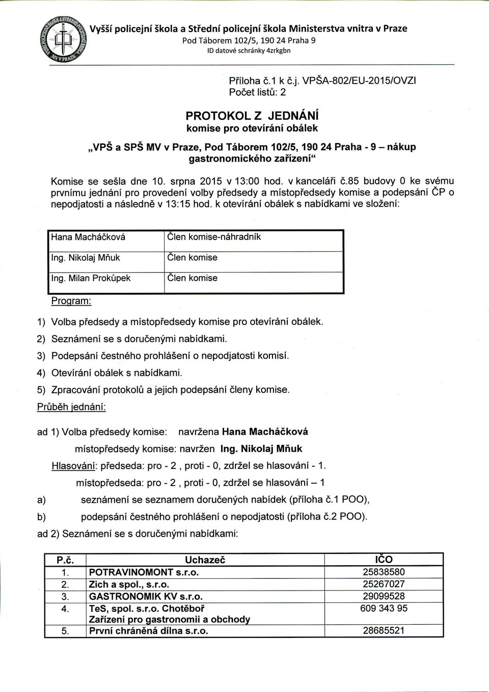 i skola Ministerstva vnitra v Praze Pod Taborem 102/5,190 24 Praha 9 ID datove schranky 4zrkgbn Priloha 5.1 k c.j.