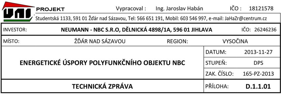 546 997, e-mail: JaHaZr@centrum.cz INVESTOR: