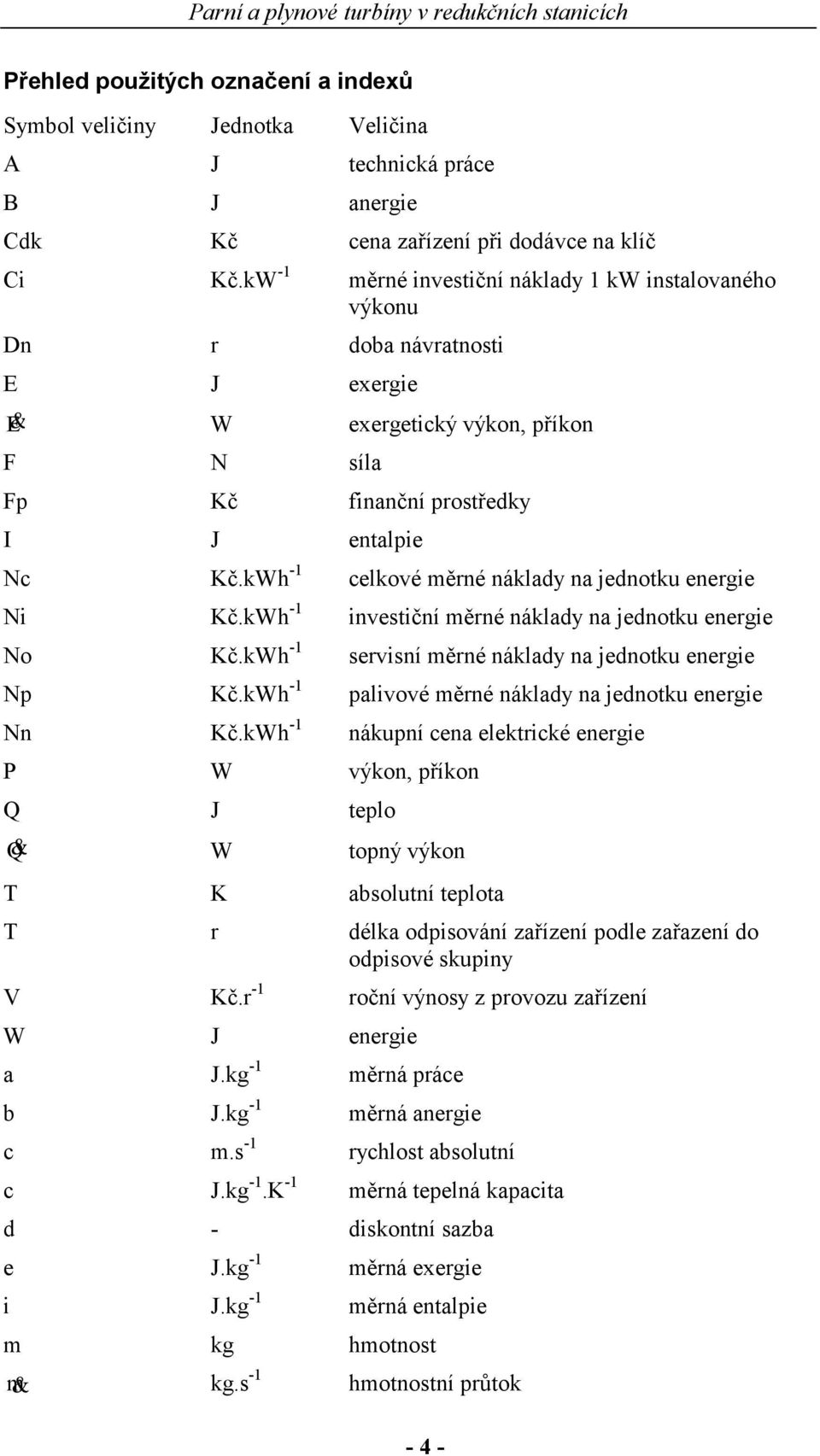 kWh - celkové měrné náklady na jednotku energie Ni Kč.kWh - invetiční měrné náklady na jednotku energie No Kč.kWh - erviní měrné náklady na jednotku energie Np Kč.