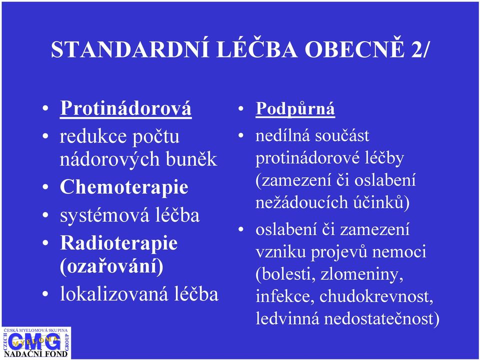 protinádorové léčby (zamezení či oslabení nežádoucích účinků) oslabení či zamezení