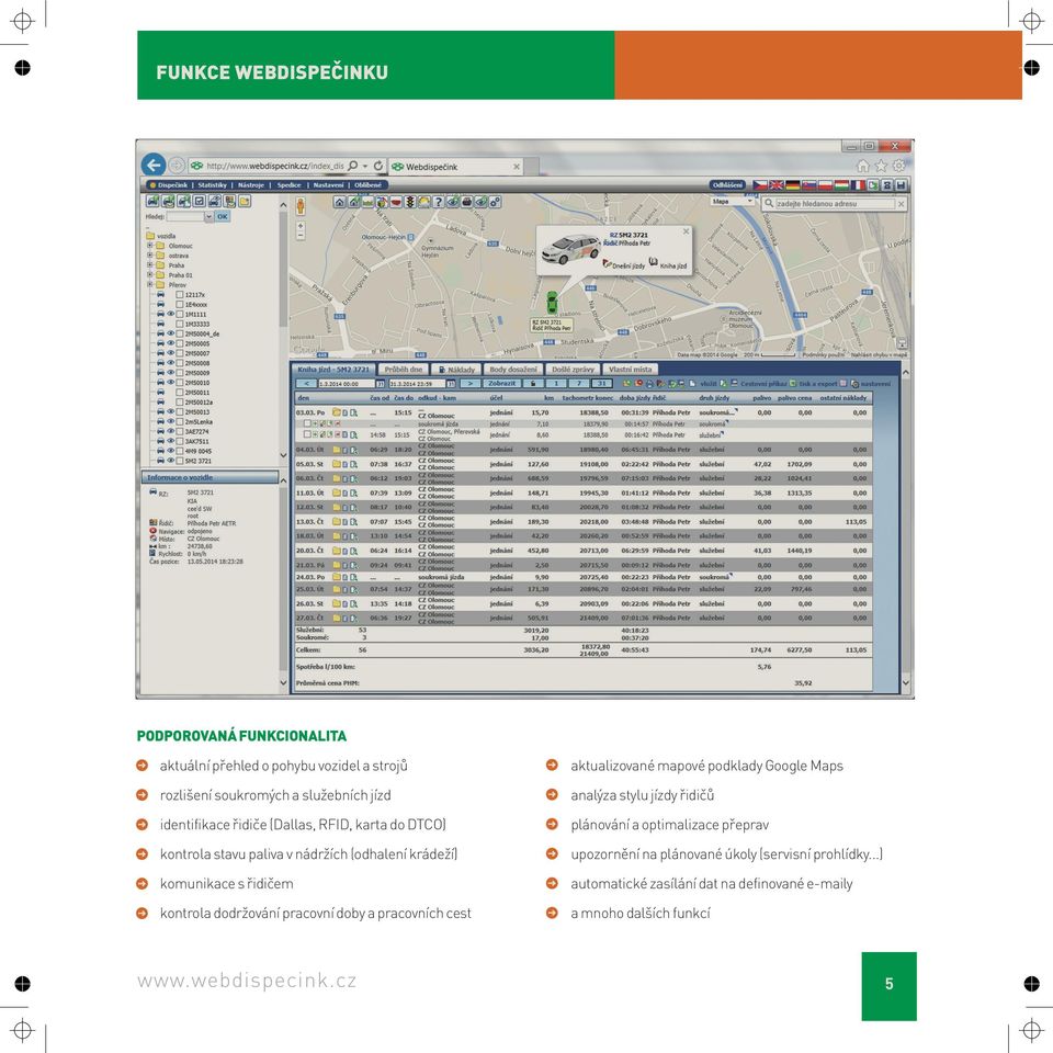 optimalizace přeprav kontrola stavu paliva v nádržích (odhalení krádeží) upozornění na plánované úkoly (servisní prohlídky.