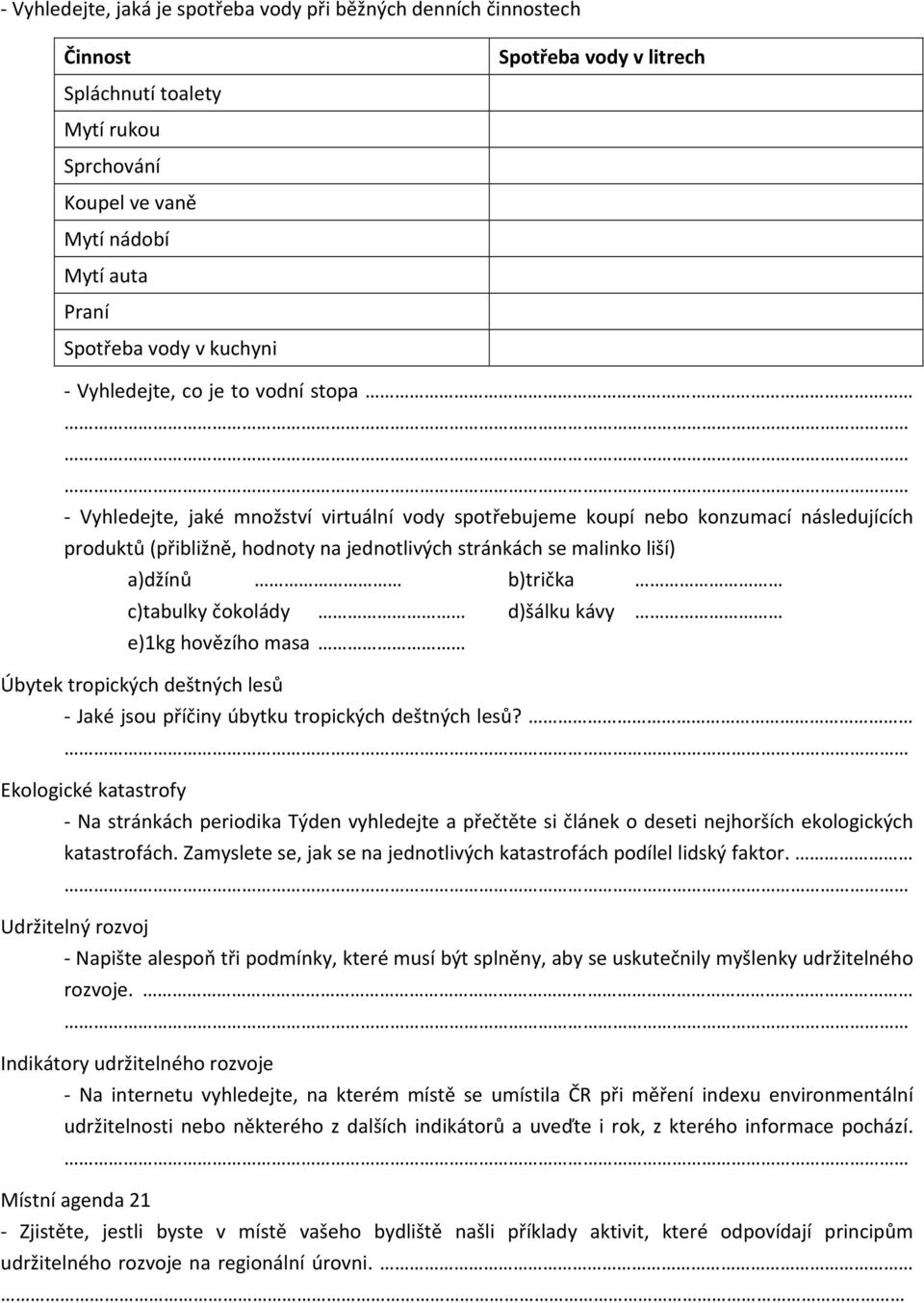 a)džín b)tri ka c)tabulky okolády d)šálku kávy e)1kg hov zího masa Úbytek tropických deštných les Jaké jsou p í iny úbytku tropických deštných les?