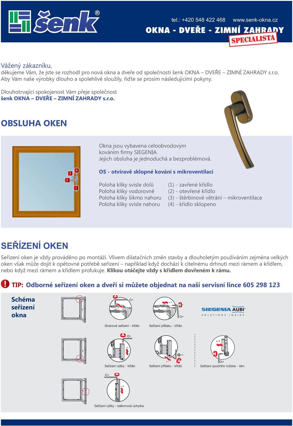 OS - otvíravě sklopné kování s mikroventilací Poloha kliky svisle dolů Poloha kliky vodorovně Poloha kliky šikmo nahoru Poloha kliky svisle nahoru (1) - zavřené křídlo (2) - otevřené křídlo (3) -