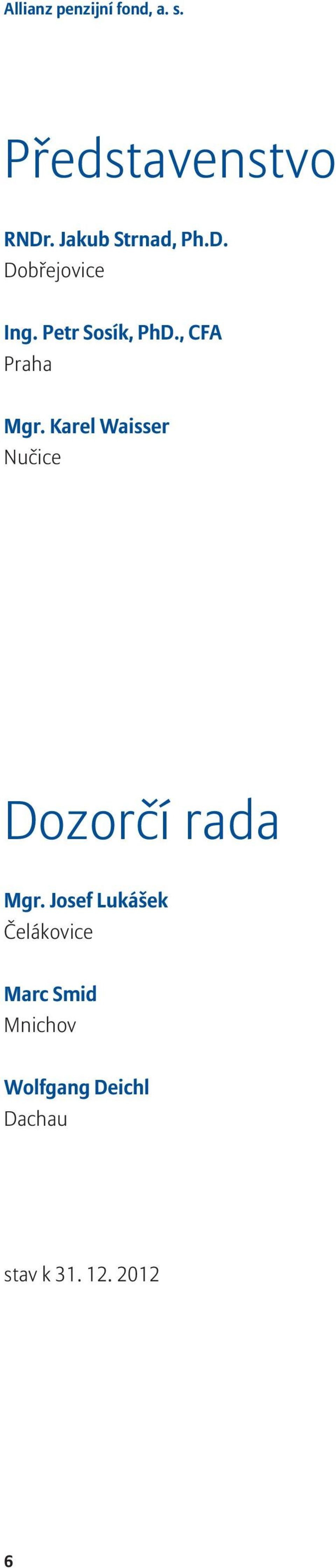 , CFA Praha Mgr. Karel Waisser Nučice Dozorčí rada Mgr.