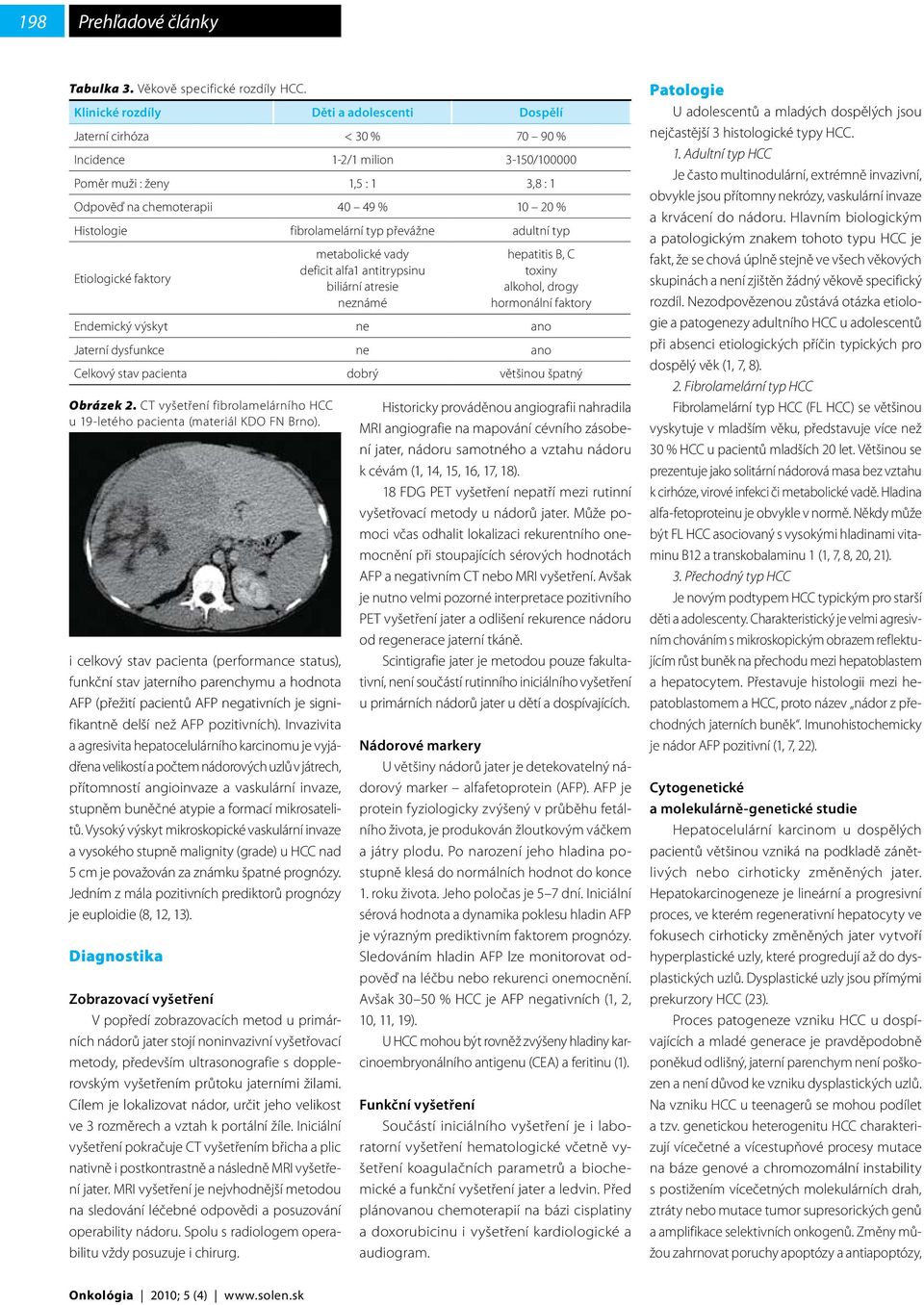 fibrolamelární typ převážne adultní typ Etiologické faktory i celkový stav pacienta (performance status), funkční stav jaterního parenchymu a hodnota AFP (přežití pacientů AFP negativních je
