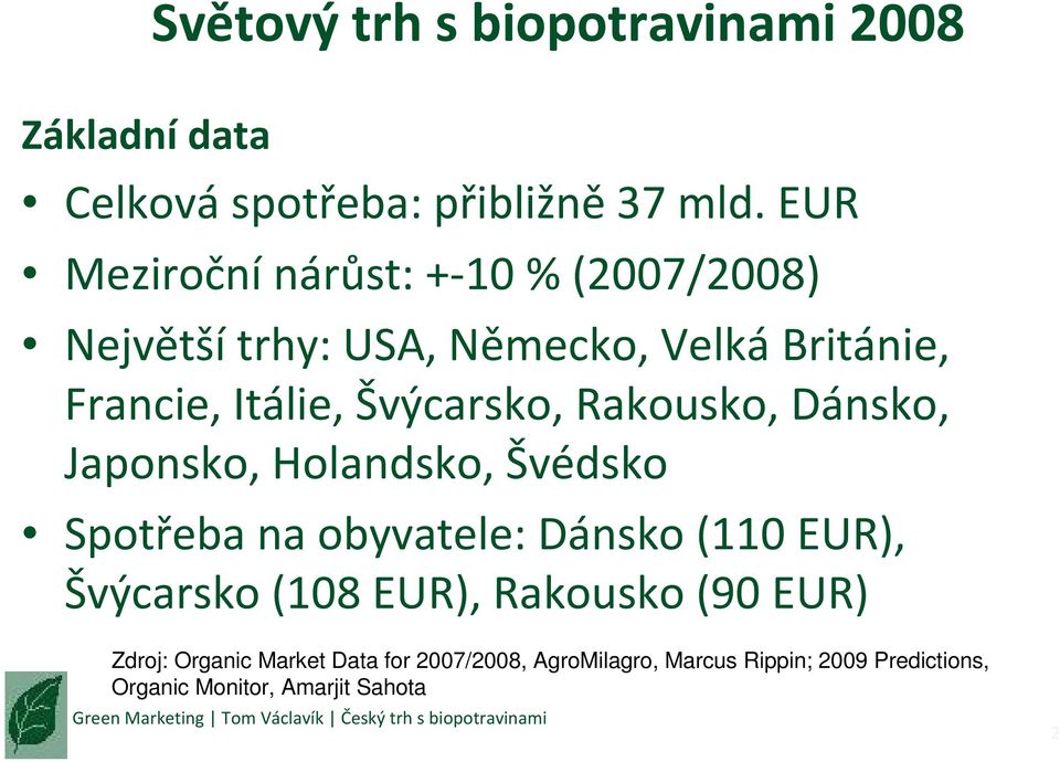 Švýcarsko, Rakousko, Dánsko, Japonsko, Holandsko, Švédsko Spotřeba na obyvatele: Dánsko (110 EUR), Švýcarsko