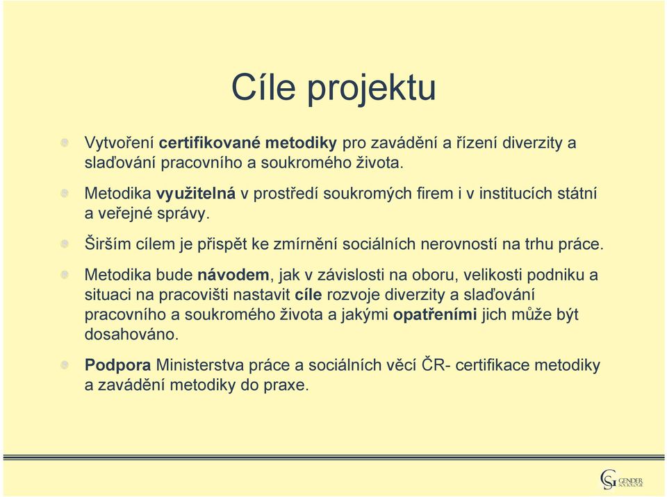 Širším cílem je přispět ke zmírnění sociálních nerovností na trhu práce.