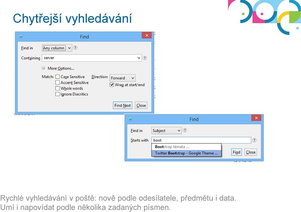 odesílatele, předmětu i data.