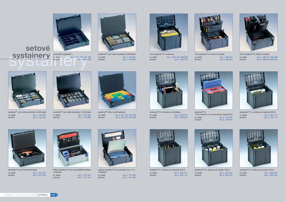 č. 298-018-000-000 systainer I pro malé součástky 12 přihrádek sv. šedá obj. č. 753-003 antracit obj. č. 753-004 systainer I pro malé součástky 17 přihrádek sv. šedá obj. č. 753-005 antracit obj. č. 753-006 systainer I Box (s přihrádkami) sv.