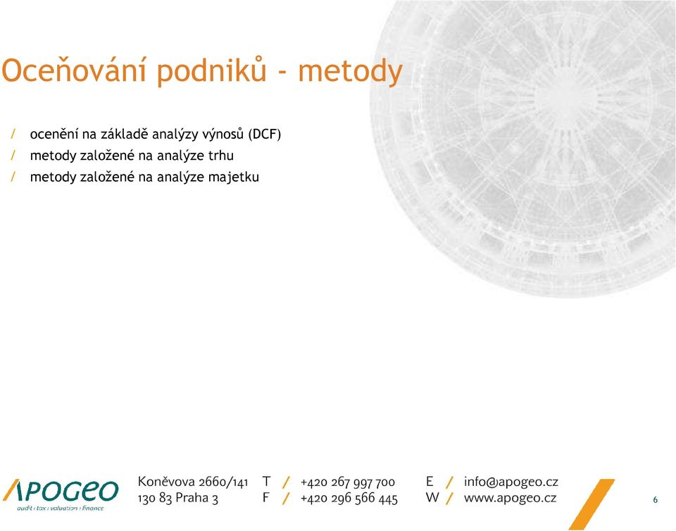 (DCF) / metody založené na analýze