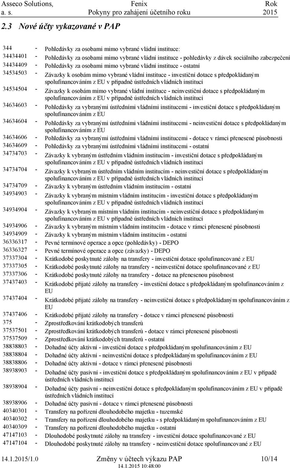 případně ústředních vládních institucí 34534504 - Závazky k osobám mimo vybrané vládní instituce - neinvestiční dotace s předpokládaným spolufinancováním z EU v případně ústředních vládních institucí