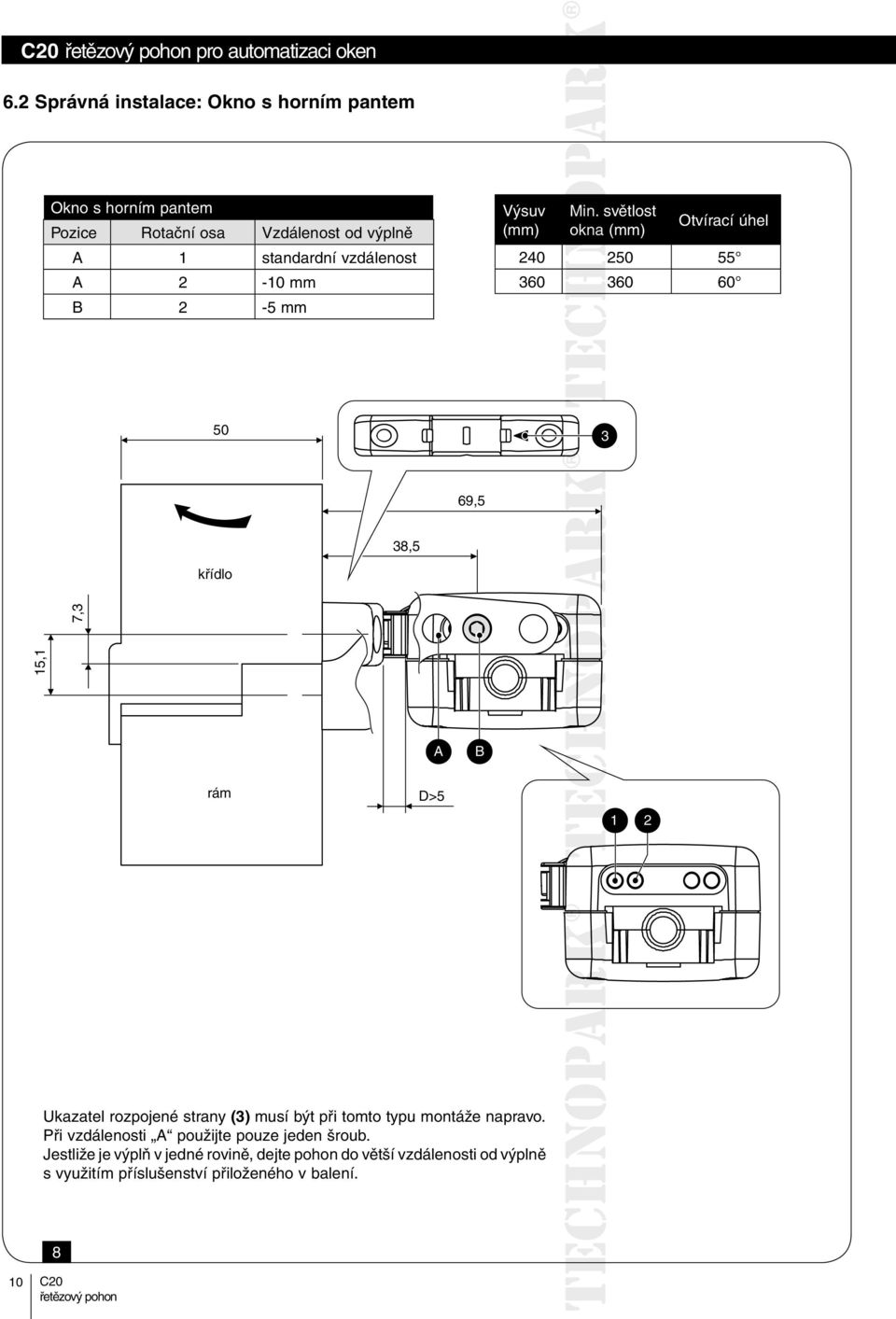 2-0 mm B 2-5 mm Výsuv (mm) Min.