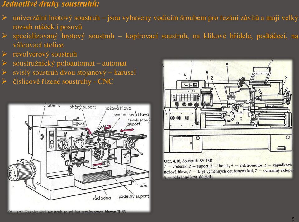 soustruh, na klikové hřídele, podtáčecí, na válcovací stolice revolverový soustruh