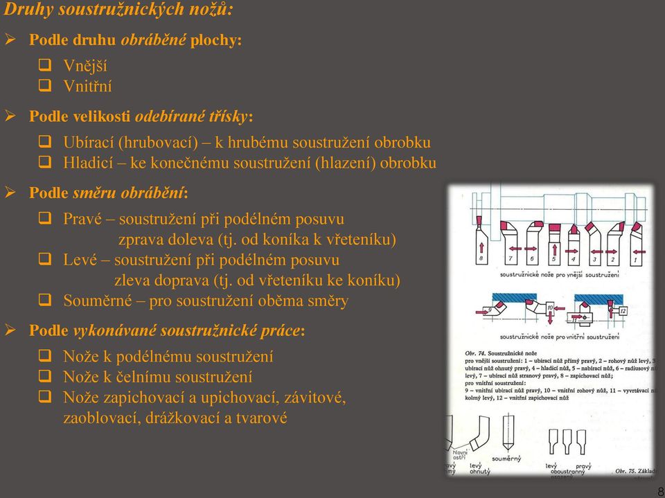 od koníka k vřeteníku) Levé soustružení při podélném posuvu zleva doprava (tj.