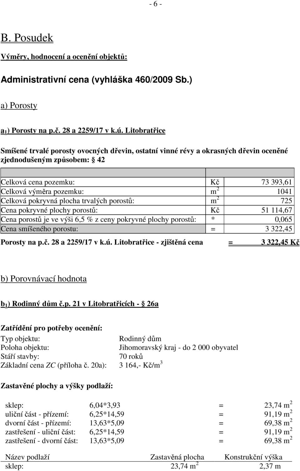 Celková pokryvná plocha trvalých porostů: m 2 725 Cena pokryvné plochy porostů: Kč 51 114,67 Cena porostů je ve výši 6,5 % z ceny pokryvné plochy porostů: * 0,065 Cena smíšeného porostu: = 3 322,45