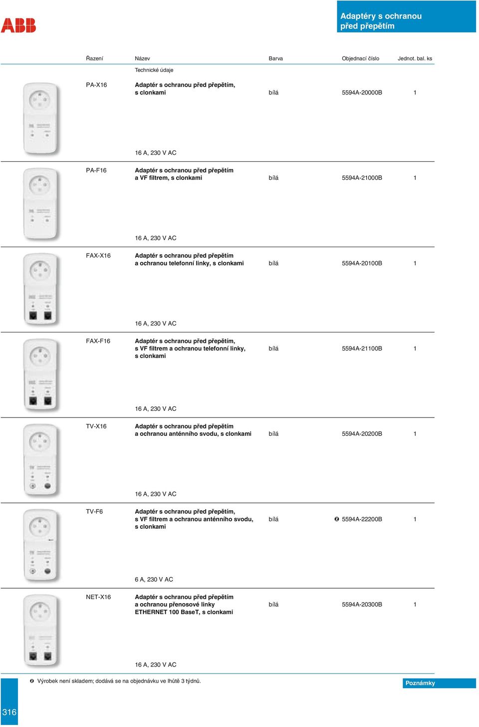 clonkami TV-X16 Adaptér s ochranou před přepětím a ochranou anténního svodu, s clonkami bílá 5594A-20200B 1 TV-F6 Adaptér s ochranou před přepětím, s VF filtrem a ochranou anténního svodu, bílá