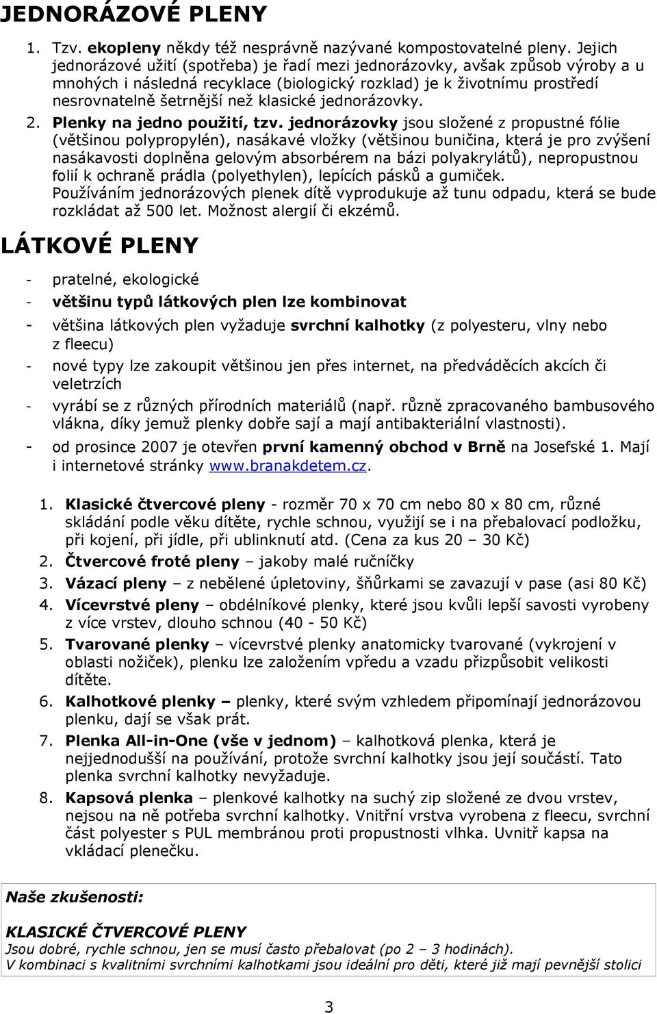 MANUÁL NA POUŽÍVÁNÍ LÁTKOVÝCH PLENEK - PDF Stažení zdarma