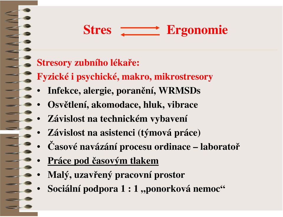 technickém vybavení Závislost na asistenci (týmová práce) Časové navázání procesu ordinace