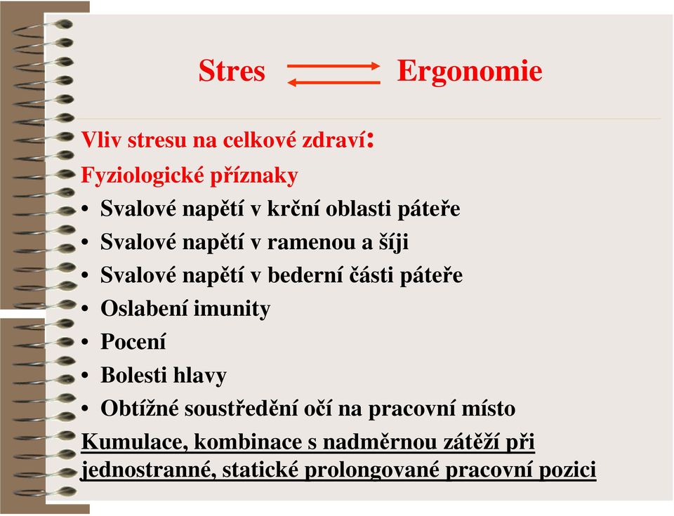 páteře Oslabení imunity Pocení Bolesti hlavy Obtížné soustředění očí na pracovní místo