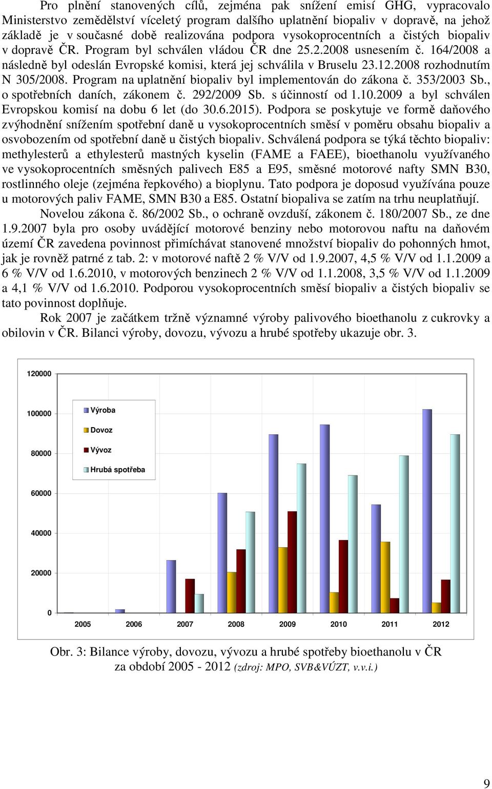 12.2008 rozhodnutím N 305/2008. Program na uplatnění biopaliv byl implementován do zákona č. 353/2003 Sb., o spotřebních daních, zákonem č. 292/2009 Sb. s účinností od 1.10.