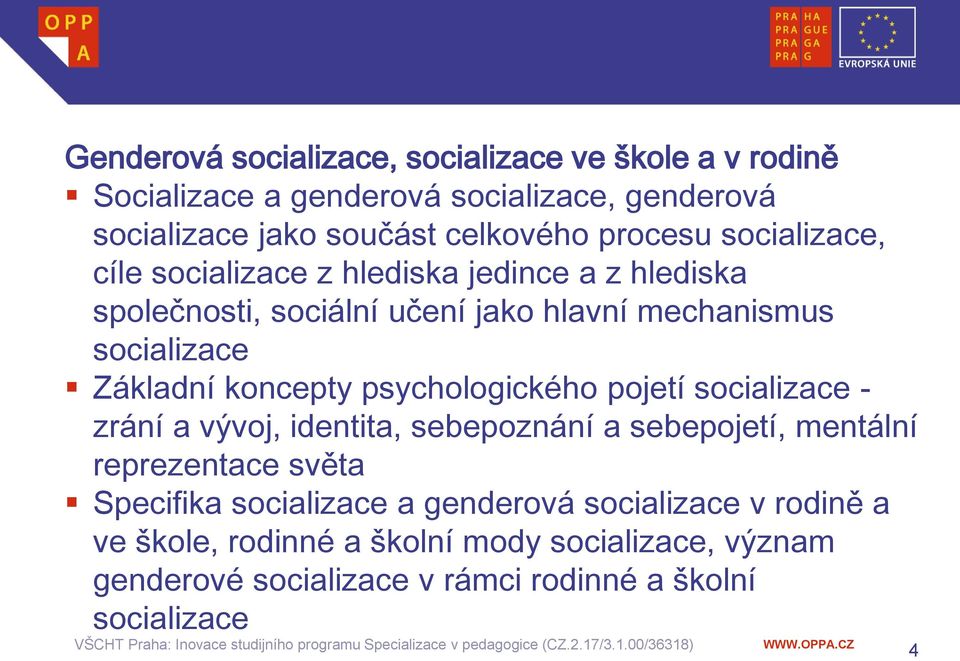 koncepty psychologického pojetí socializace - zrání a vývoj, identita, sebepoznání a sebepojetí, mentální reprezentace světa Specifika