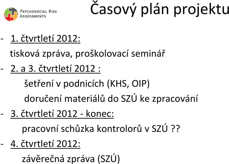 čtvrtletí 2012 : šetření v podnicích (KHS, OIP) doručení materiálů do