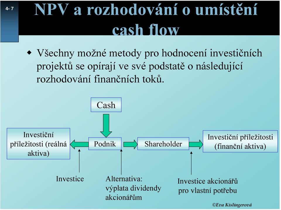 Cash Investiční příležitosti (reálná aktiva) Podnik Shareholder Investiční příležitosti