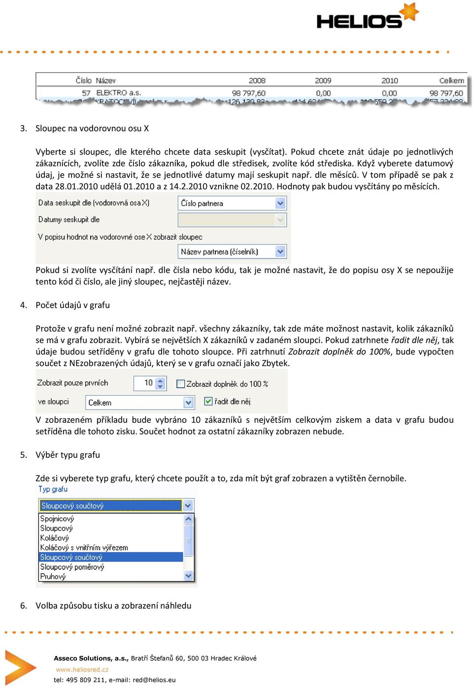 Když vyberete datumový údaj, je možné si nastavit, že se jednotlivé datumy mají seskupit např. dle měsíců. V tom případě se pak z data 28.01.2010 udělá 01.2010 a z 14.2.2010 vznikne 02.2010. Hodnoty pak budou vysčítány po měsících.