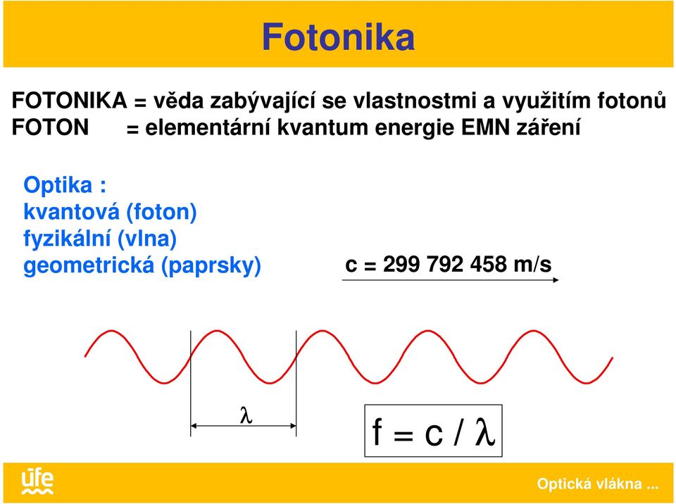 EMN záření Optika : kvantová (foton) fyzikální