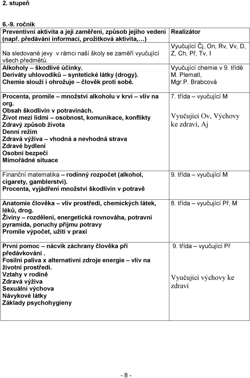 Chemie slouţí i ohroţuje člověk proti sobě. Procenta, promile mnoţství alkoholu v krvi vliv na org. Obsah škodlivin v potravinách.