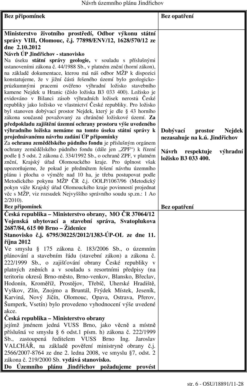 , v platném znění (horní zákon), na základě dokumentace, kterou má náš odbor MŽP k dispozici konstatujeme, že v jižní části řešeného území bylo geologickoprůzkumnými pracemi ověřeno výhradní ložisko