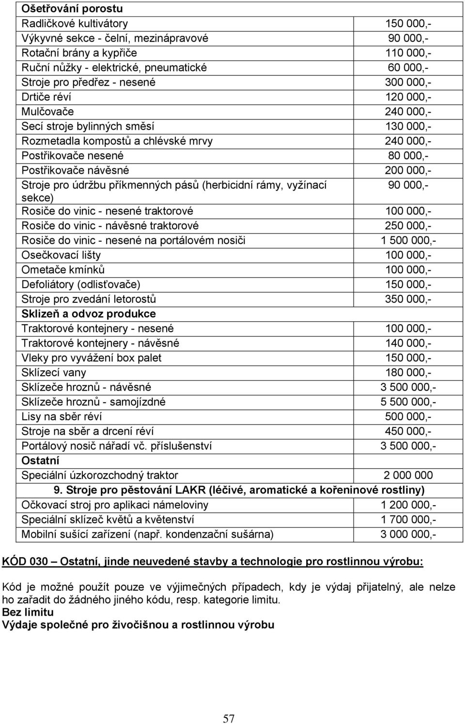 000,- Stroje pro údržbu příkmenných pásů (herbicidní rámy, vyžínací 90 000,- sekce) Rosiče do vinic - nesené traktorové 100 000,- Rosiče do vinic - návěsné traktorové 250 000,- Rosiče do vinic -