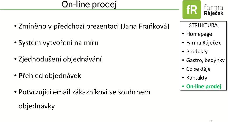 Potvrzující email zákazníkovi se souhrnem STRUKTURA Homepage Farma