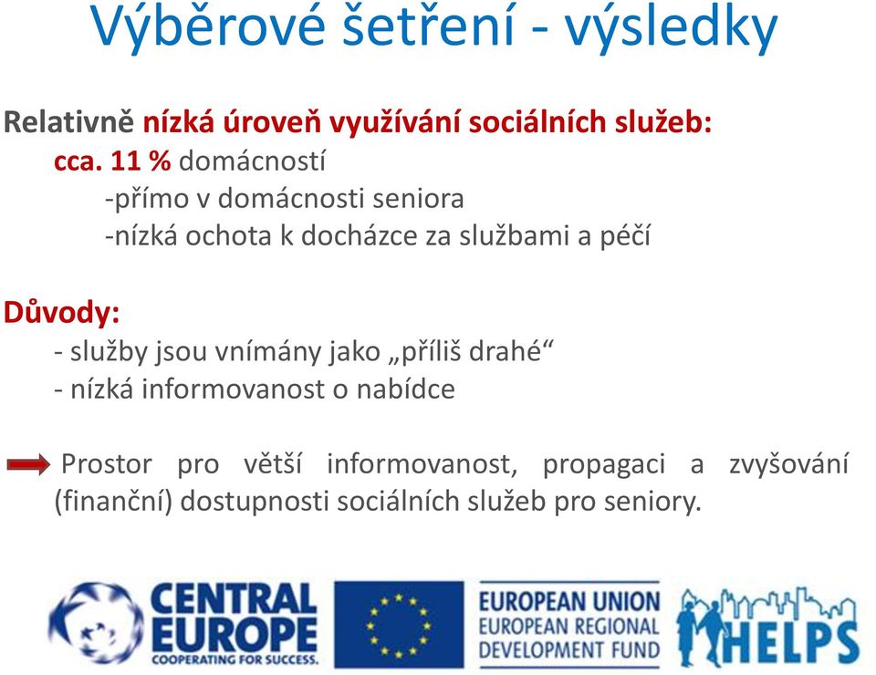 Důvody: - služby jsou vnímány jako příliš drahé - nízká informovanost o nabídce Prostor