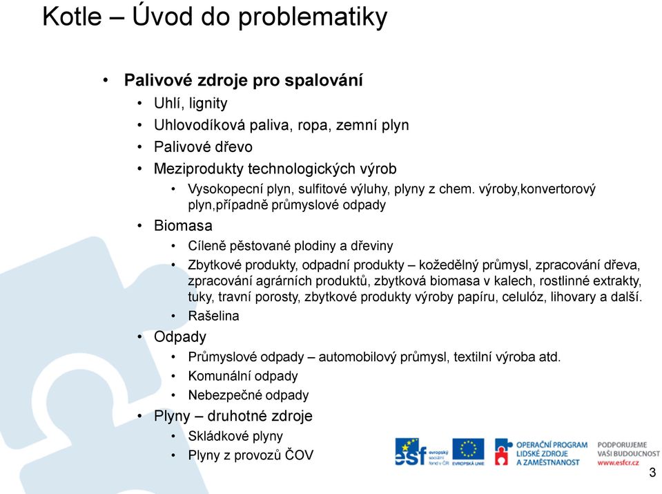 výroby,konvertorový plyn,případně průmyslové odpady Biomasa Cíleně pěstované plodiny a dřeviny Zbytkové produkty, odpadní produkty kožedělný průmysl, zpracování dřeva,