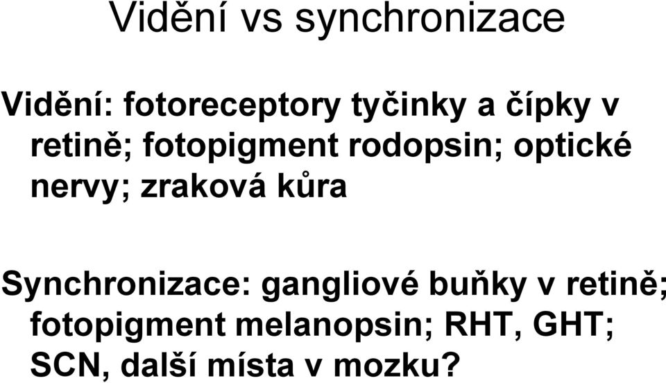 zraková kůra Synchronizace: gangliové buňky v retině;