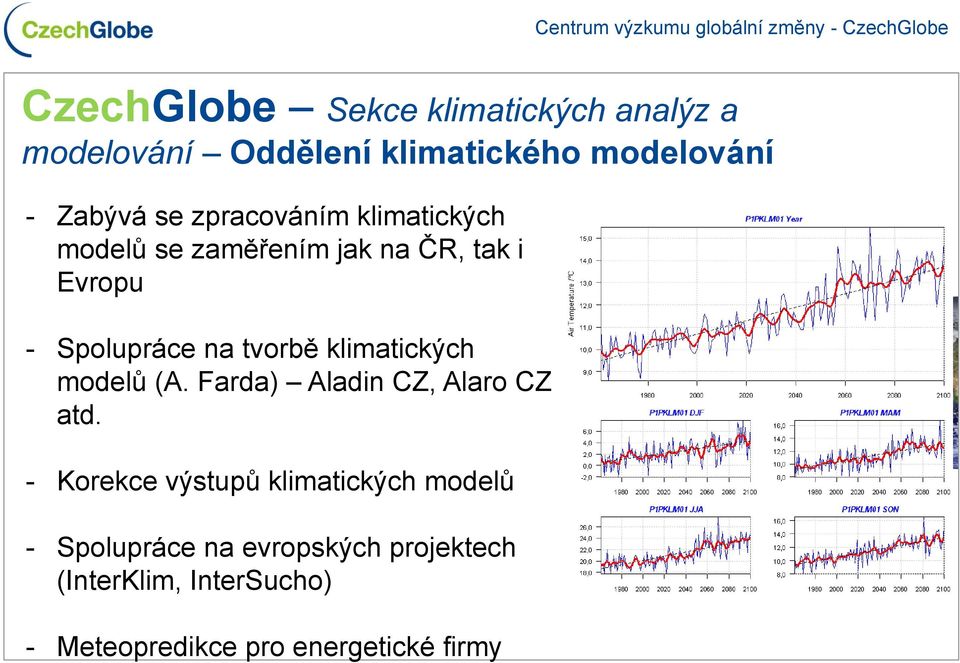 klimatických modelů (A. Farda) Aladin CZ, Alaro CZ atd.