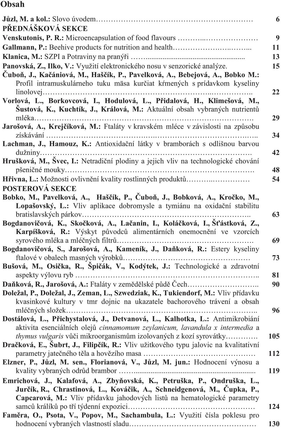 : Profil intramuskulárneho tuku mäsa kurčiat kŕmených s prídavkom kyseliny linolovej.... 22 Vorlová, L., Borkovcová, I., Hodulová, L., Přidalová, H., Klimešová, M., Šustová, K., Kuchtík, J.