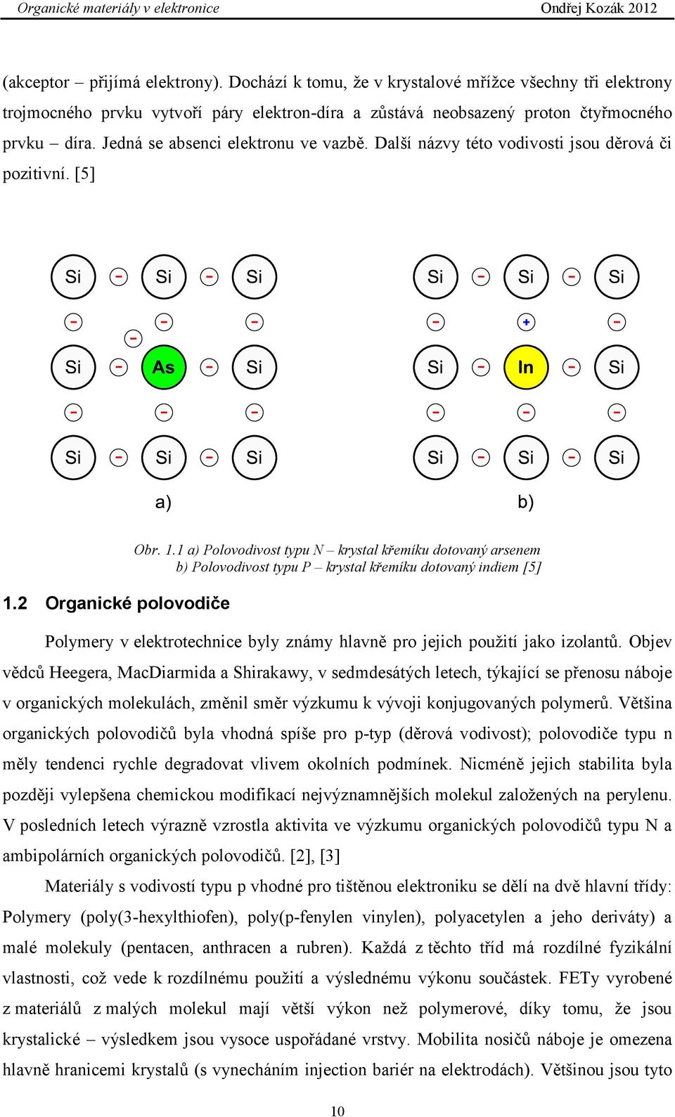 1 a) Polovodivost typu N krystal křemíku dotovaný arsenem b) Polovodivost typu P krystal křemíku dotovaný indiem [5] 1.