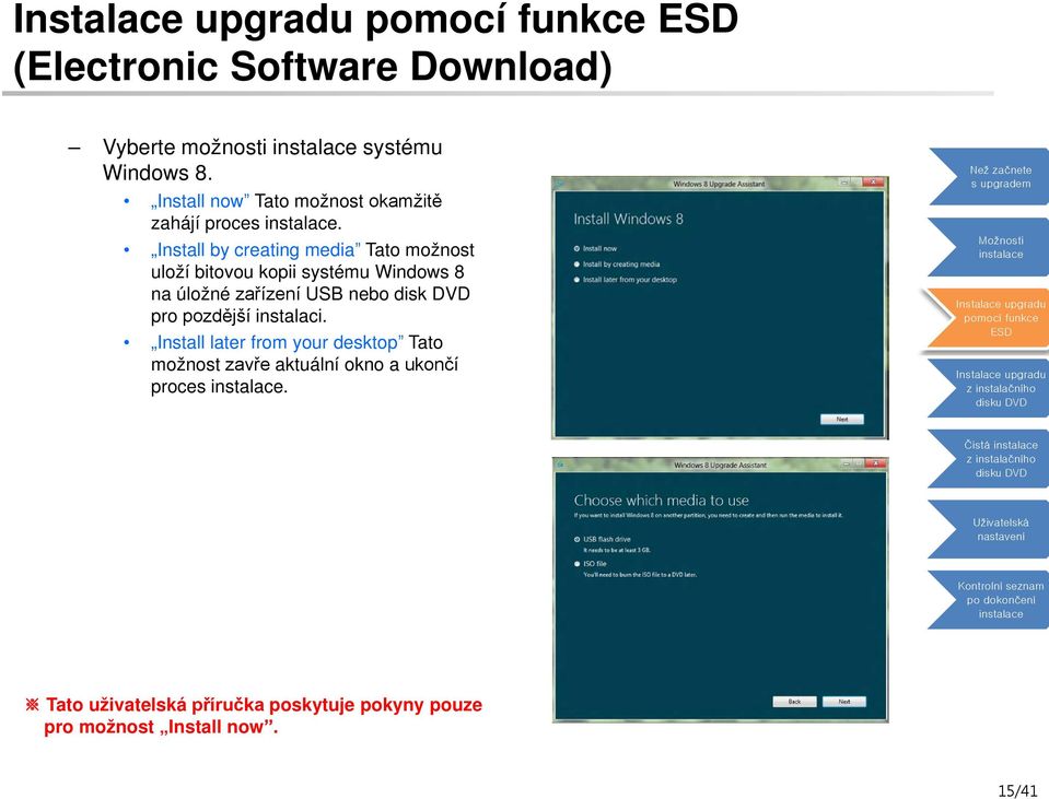 Install by creating mediaˮ Tato možnost uloží bitovou kopii systému Windows 8 na úložné zařízení USB nebo