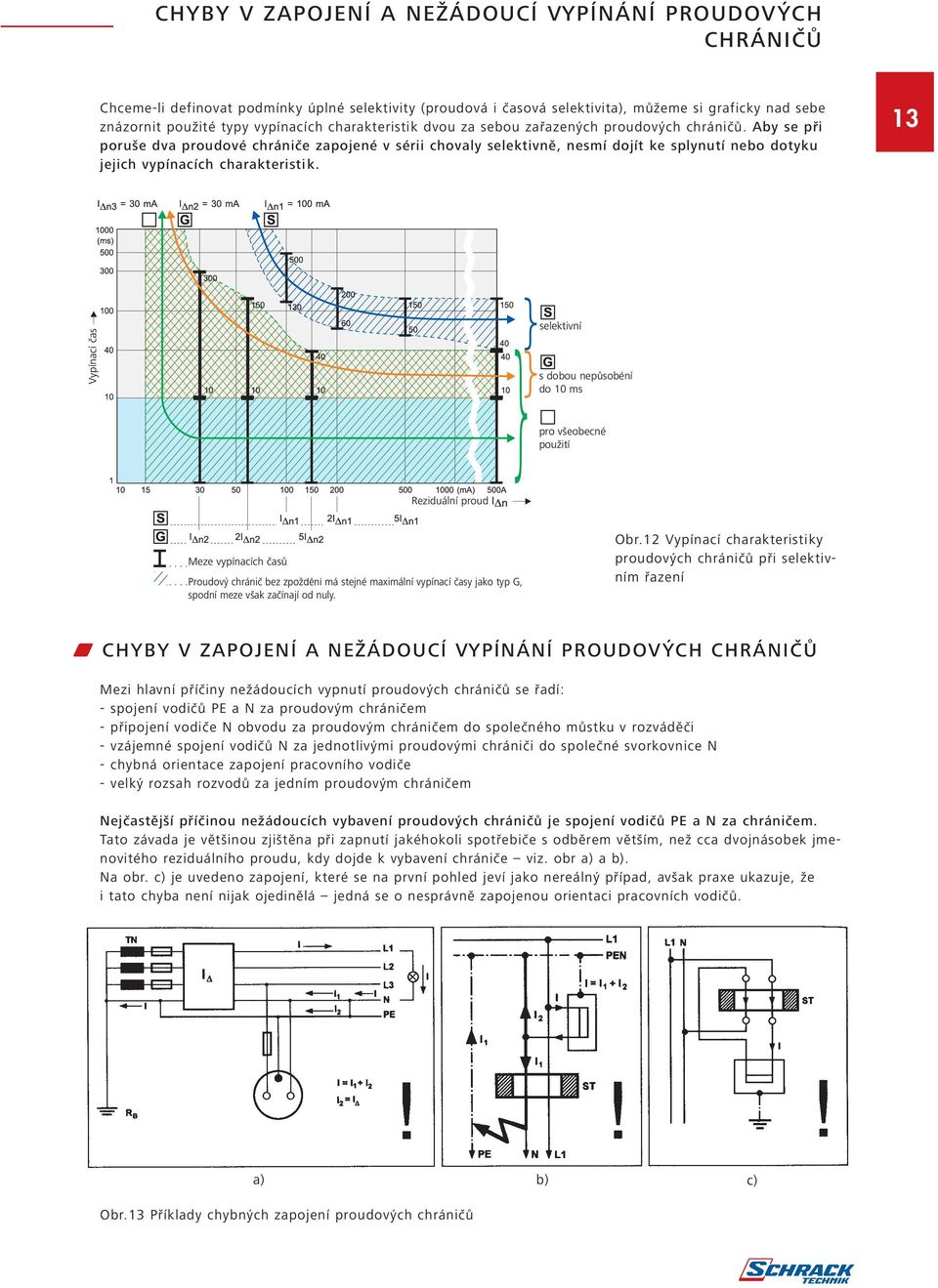 Aby se při poruše dva proudové chrániče zapojené v sérii chovaly selektivně, nesmí dojít ke splynutí nebo dotyku jejich vypínacích charakteristik.