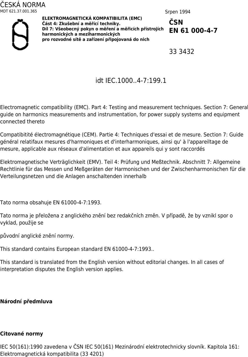 1 Electromagnetic compatibility (EMC). Part 4: Testing and measurement techniques.