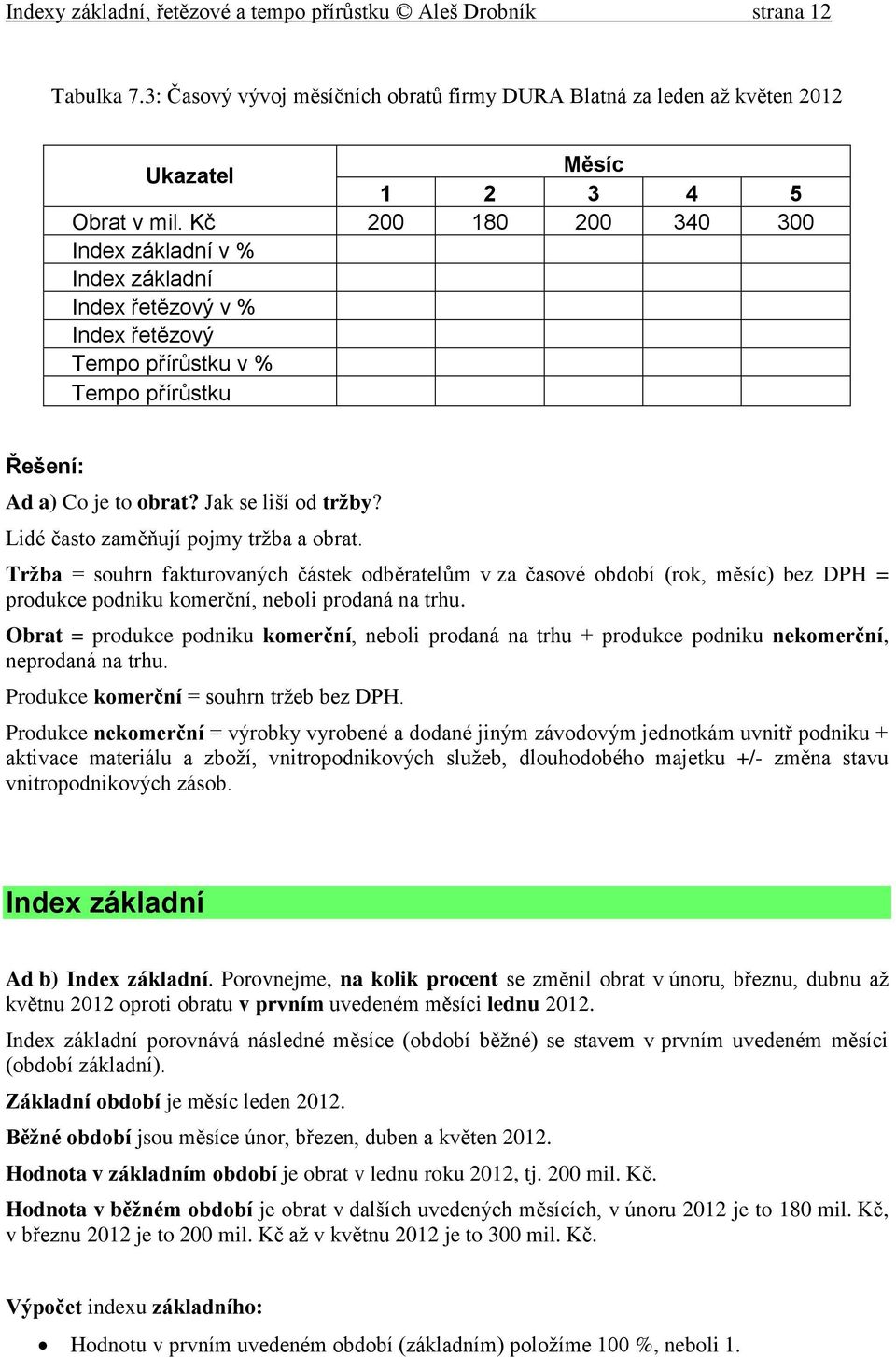 Lidé časo zaměňují pojmy ržba a obra. Tržba = souhrn fakurovaných čásek odběraelům v za časové období (rok, měsíc) bez DPH = produkce podniku komerční, neboli prodaná na rhu.